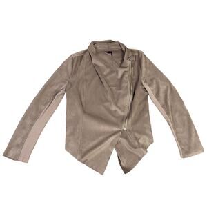 Vigoss Faux Suede Leather Side Zip Drapped Long Sleeve Moto Jacket US Women's M